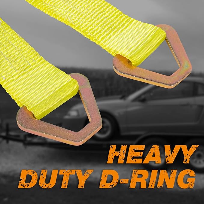 4 Pack 2" x36'' Premium Axle Straps Tie Downs with D-Ring Adjustable Tire Wheel Tie Down with Protective Sleeve Classic Yellow