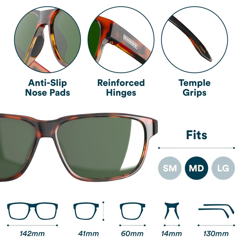 Rheos Edgewater Floating Polarized Sunglasses | 100% UV Protection | Boating & Fishing | Water Sports | Anti-Glare (Tortoise | Moss)