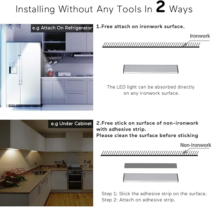 Stick On Cabinet Light,Under Counter Lighting, Motion Sensor, 10 LED Wireless USB Rechargeable Kitchen Battery Operated for Wardrobe,Closets,Cupboard,Warm White-2Pack