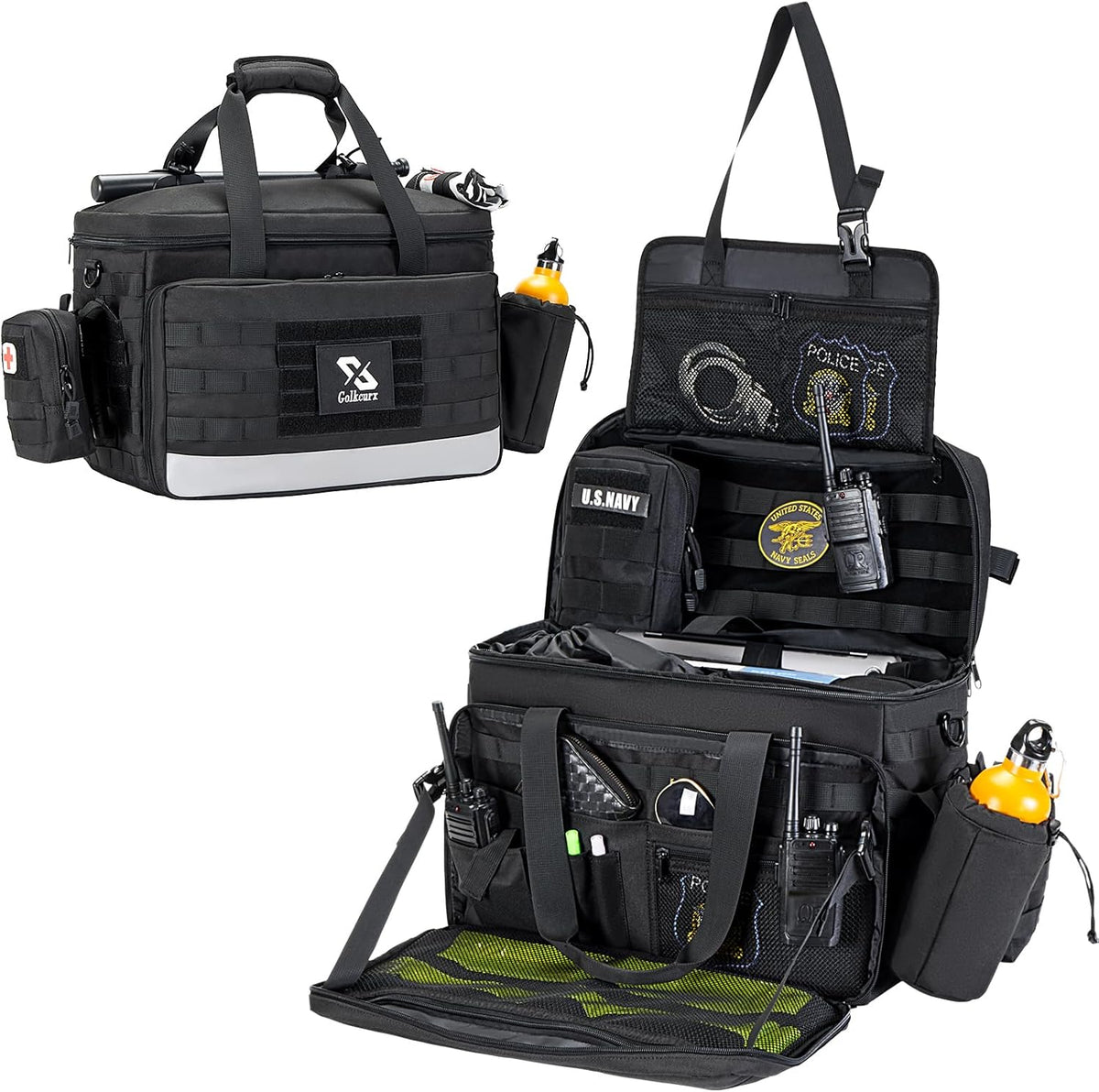 Golkcurx Patrol Bag Law Enforcementt, Front Seat Organizer | Police Gear Bag, Car Organizer for Vehicle Passenger Seat, MOLLE System & Cup Holders