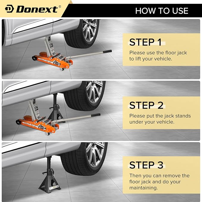 Donext Jack Stands, 3 Ton (6,000 lbs) Capacity Car Jack Stands Double Locking, 11.4"-16.54" Adjustable Height, Car Stand for Lifting, Black, 1 Pair
