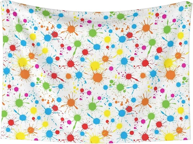 Reversible Plush Throw for Dogs and Cats, Paint Splatter Colorful, Double Sided Blanket with Nubby Dot Side and Sleek Side Ideal for Cuddling Nesting Security