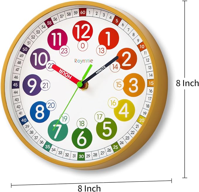 Roymnie Wall Clock for Kids Battery Operated Silent Non Ticking Analog Clock