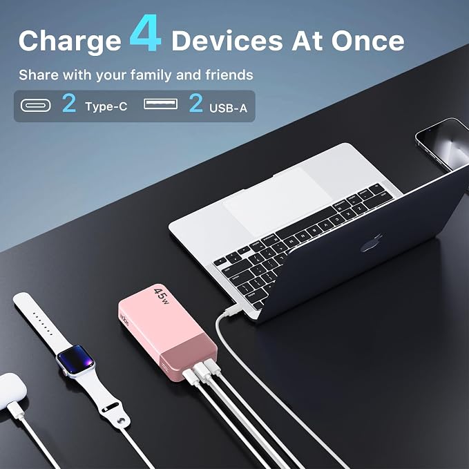 NOBIS Portable Charger, 20000mAh Power Bank, 45W Power Bank Fast Charging, Battery Pack with C to C Cable, Battery Bank with Digital Display for Phone Android Laptop etc (Pink)