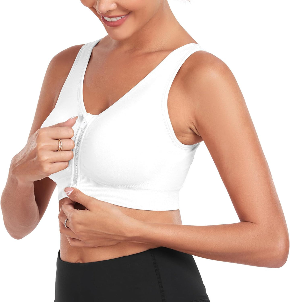 Skiennix Women's Zip Front Sports Bra - Wireless Post-Surgery Support for Active Yoga | Comfortable Fit