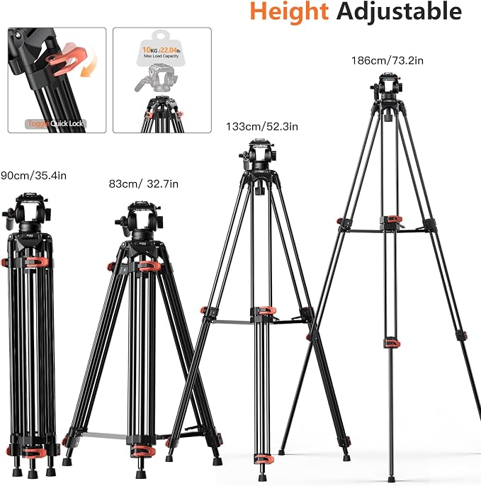 COMAN 74" Camera Tripod, Heavy Duty Video Tripod