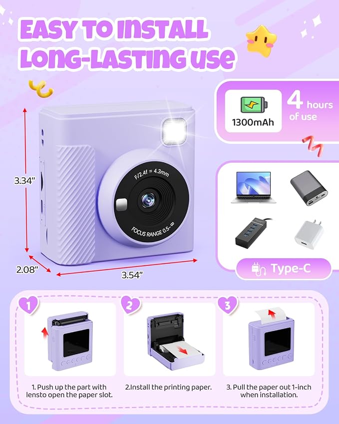 TIATUA Kids Instant Print Camera, Christmas Birthday Gifts