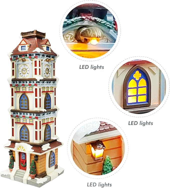 MOMENTS IN TIME Lighted Christmas Clock Tower 14.5” LED Hand-Painted Polyresin