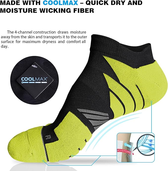 Hylaea No Show Running Athletic Anti-Blister Wicking Coolmax Socks, Seamless Anti-odor