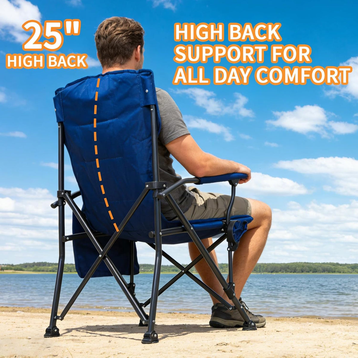 Romswi Heavy Duty Oversized Camping Chairs - 500 LBS Capacity | 2-Pack with Cup Holder & Side Pocket