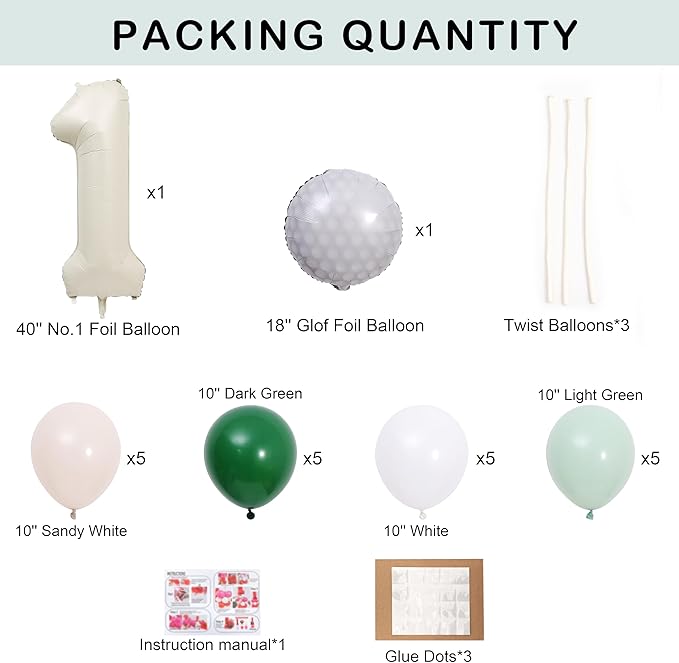 Hole-in-One Birthday Balloons - Golf Birthday Balloon Decorations, Golf Party Tower Set, White and Green 1 Aluminum Foil Balloon for Sports Party Anniversary Supplies