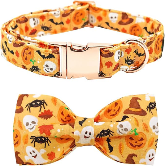 Halloween Dog Collar, Pet Collar Bow Fall Pet Collar Girl Boy Holiday Collar Gift Bow Cute Soft Puppy Collars for X-Small Puppy