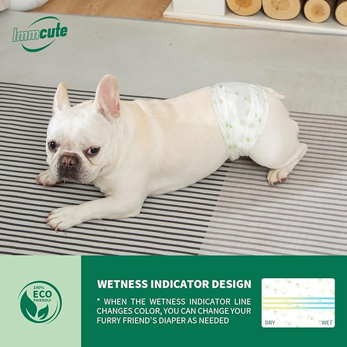 IMMCUTE Small Dog Diapers Male 100 Ct, Male Dog Diapers Disposable with Wetness Indicator, Adjustable Dog Belly Bands, for Excitable Urination, Male Marking