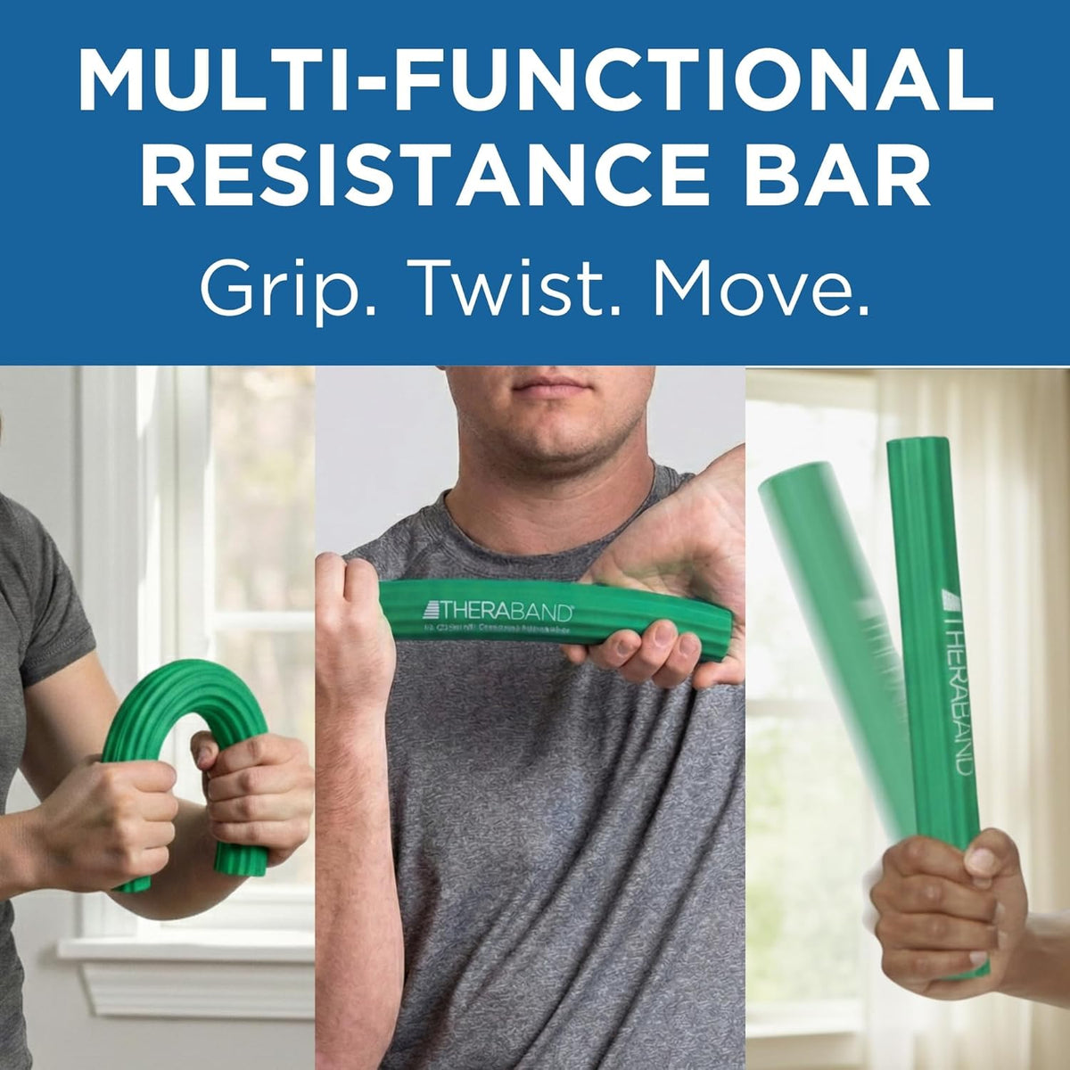 TheraBand FlexBar Resistance Bar - Medium Green Therapy Bar for Wrist & Forearm Exercises