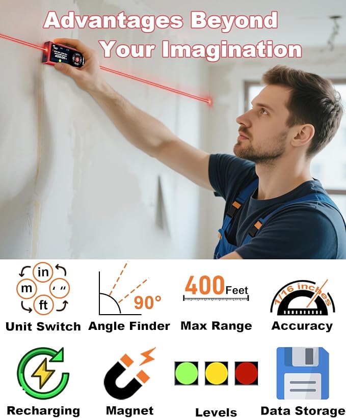 Dual Laser Measuring Tool 400Ft, Rechargeable Laser Measure Tool