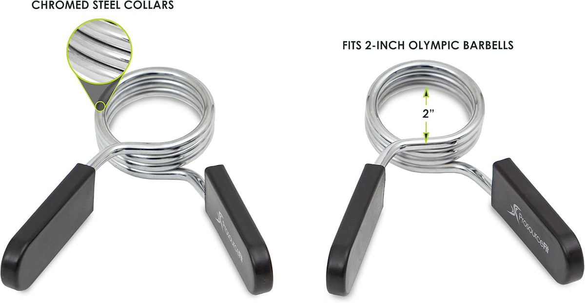 ProsourceFit Olympic Barbell Spring Clip Collars - Easy-Grip Handles for Weightlifting | 2-Inch Pair