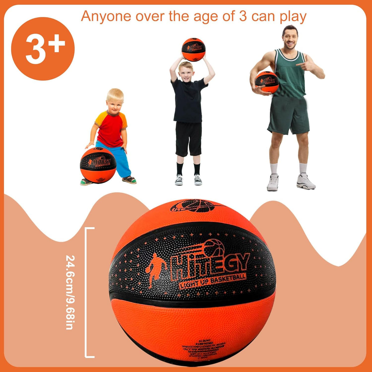 Skiennix Rechargeable Glow in the Dark Basketball - USB Charging, Water-Resistant, Size 7 | Includes Pump & Cable