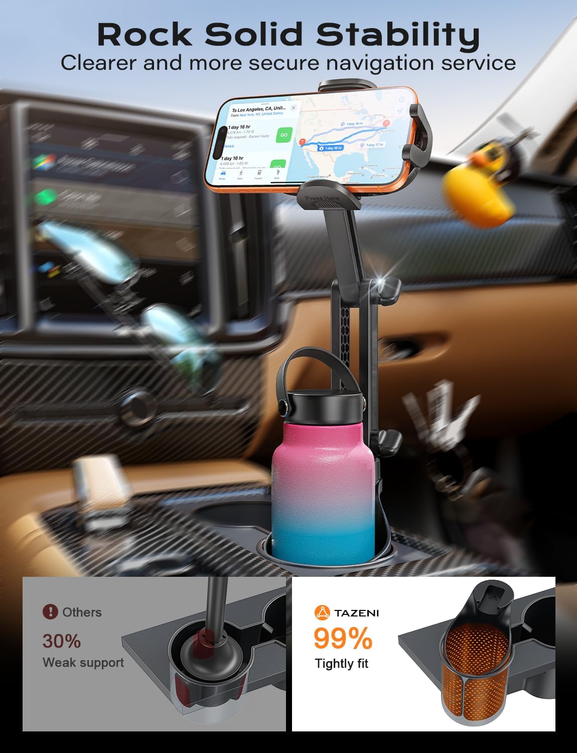 TAZENI 2-in-1 Cup Phone Holder for Car, with 2 Sizes Hollow Bases