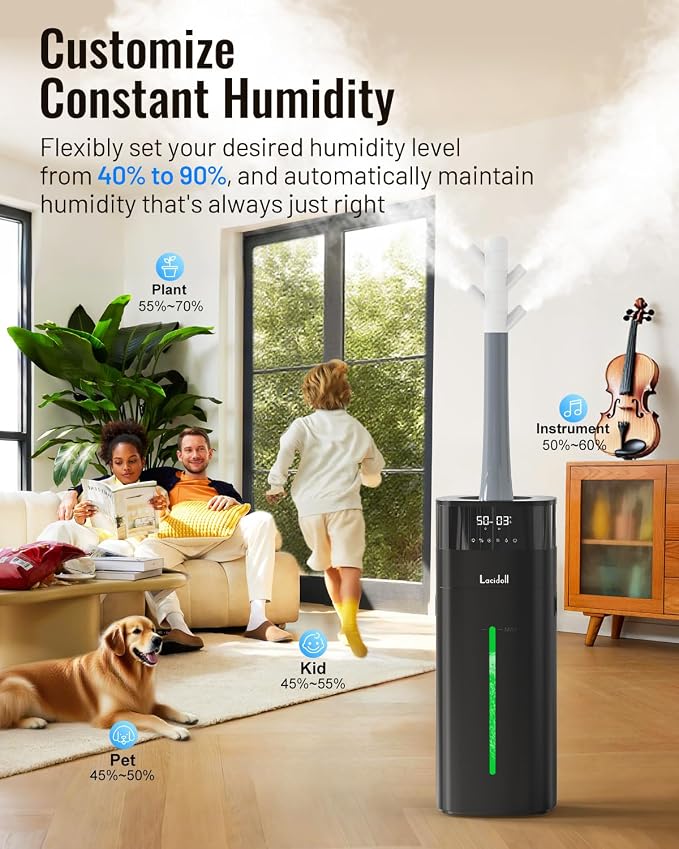 Warm and Cool Mist Humidifier Large Room, 5.3Gal/20L Humidifiers for Home 2500 sq ft, Whole House Humidifiers with Diffuser & Extended Tube, Air Humidifier for Bedroom Nursery Baby Plants