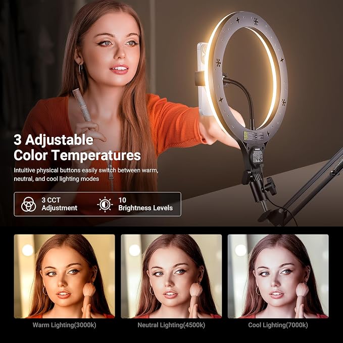 NEEWER Entry Level Version 10.5" Overhead Desktop LED Ring Light, Clamp Stand