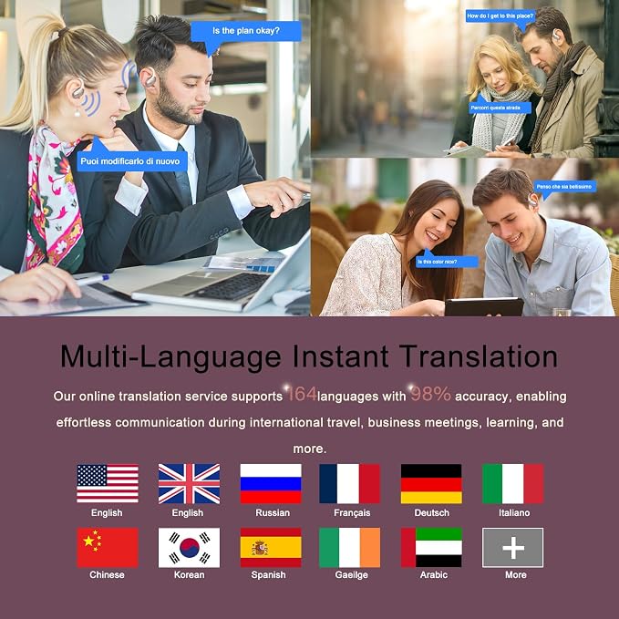AI Translation Earbuds Real Time, 164 Language Translator Earbud 3-in-1