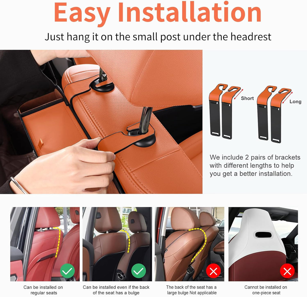 Car Seat Back Cup Holder, 4-in-1 Multifunctional Backseat Organizer with Tissue Box Storage & Hooks (Orange)