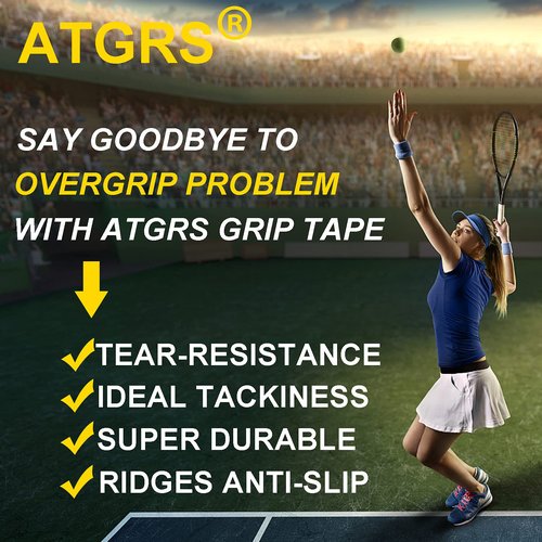 ATGRS Tennis Grip Tacky Tennis Racket Grip Tape Absorbent Anti-Slip Overgrip for Tennis Badminton Pickleball Racquet Handle Grip with Damping Ridges Overgrips (White)