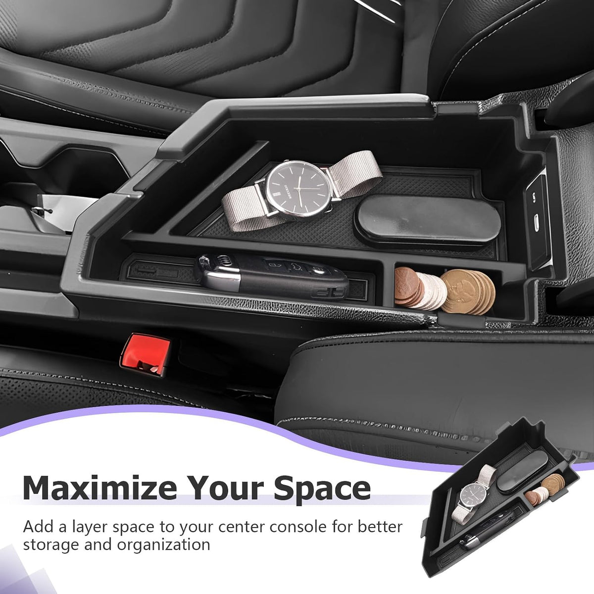 LUWU Center Console Organizer Compatible with 2020-2025 2026 2027 V olkswagen Jetta S/SE/SEL/Sport Accessories Armrest Console Secondary Storage Box Insert Tray ABS Material Black
