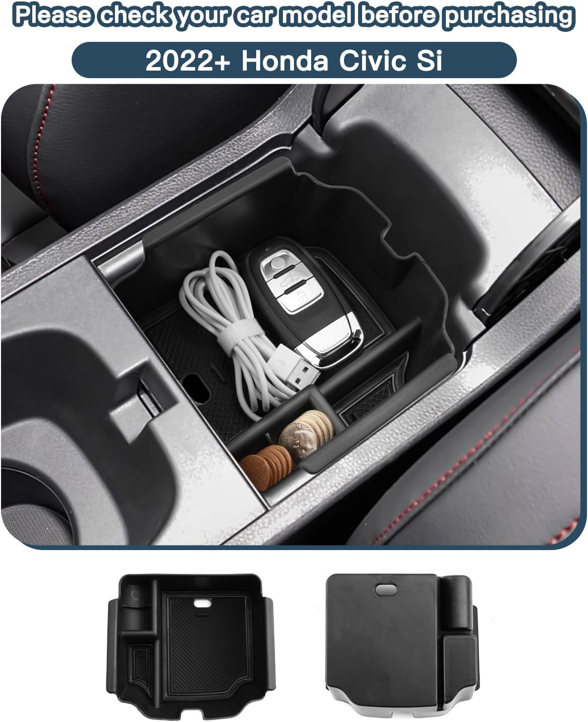 Ruiya 2022-2026 Civic Si Center Console Organizer for 2026 Honda Civic Si Accessories ABS Armrest Console Glover Tray Compatible with 2022 2023 2024 2025 2026 Honda Civic Si & Civic Type-R