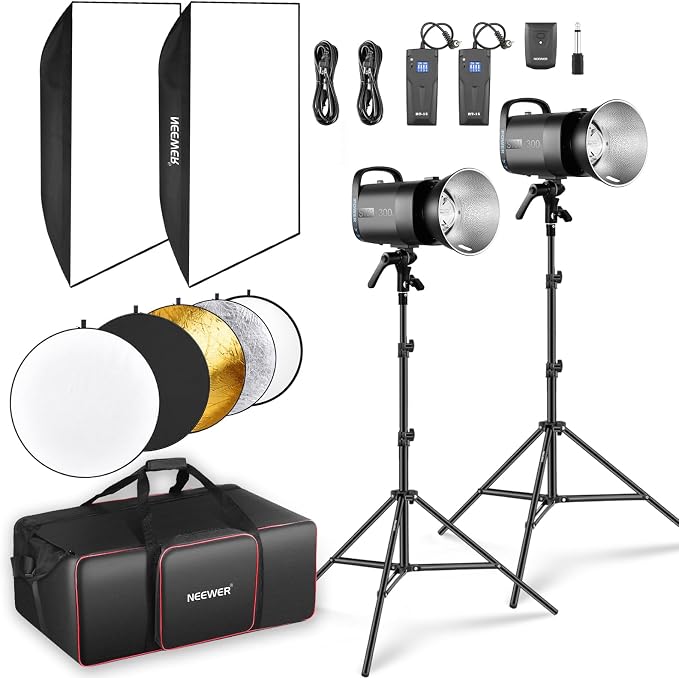 NEEWER 600Ws Studio Monolight Flash Light Kit: 2 Pack S101-300W 5600K Strobe