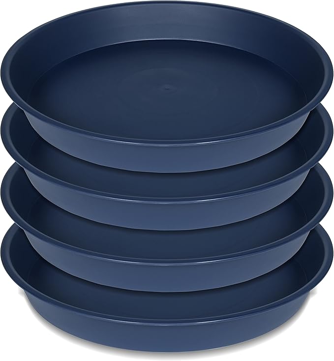 4 Pack of 14 inch Plant Saucers Bird Bath Bow Round, Plastic Plant Saucer Tray for Pots, White Planters for Indoor Plants, Plant Trays for Planter 12-15" (14", Blue)