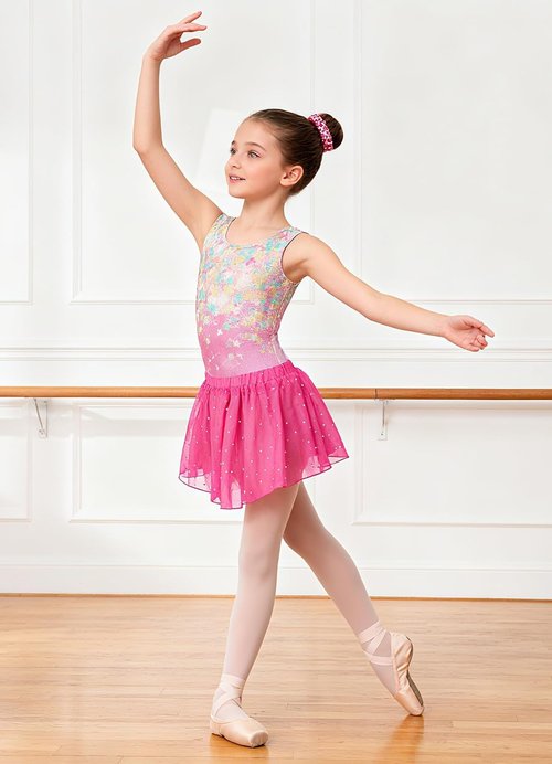 Idgreatim Girls Gymnastic Leotard - Ballet Dance Dress with Removable Skirt & Hair Scrunchie | Ages 4-11
