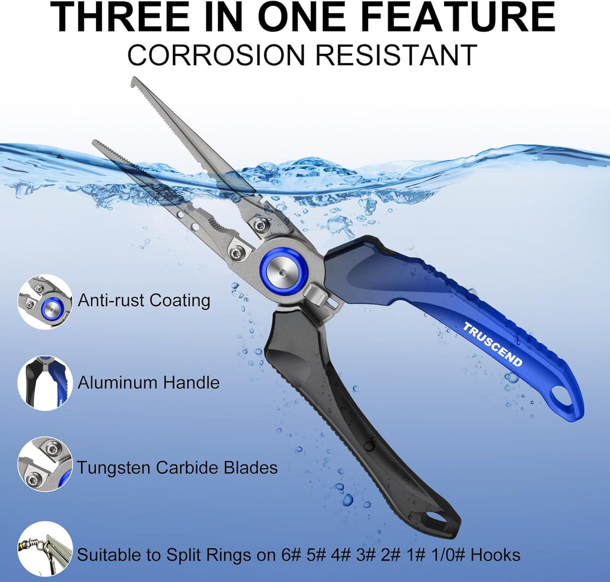 TRUSCEND Lockable Fishing Pliers - Ergonomic Handle, Tungsten Carbide Cutter, Saltwater Resistant