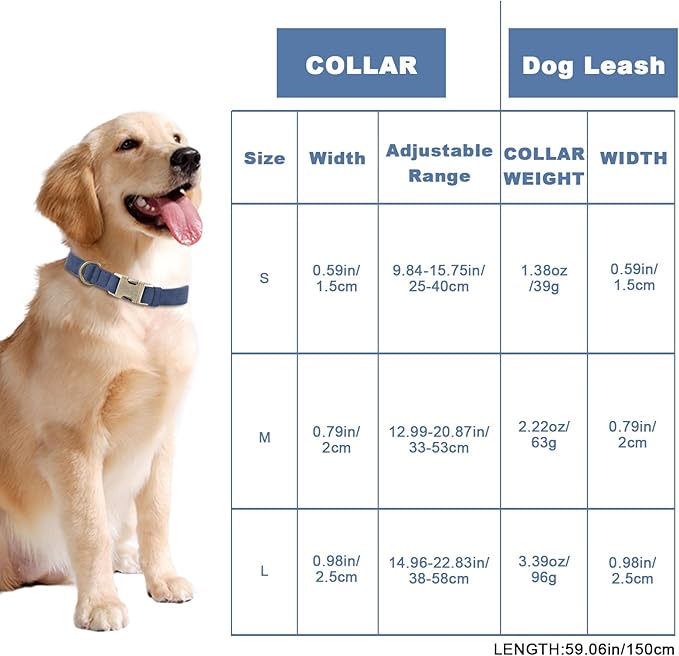 Genuine Leather Dog Collar - Adjustable Pet Collar with Quick Release Metal Buckle, Soft Skin Friendly Real Leather Collar for Small, Medium, Large Dogs (Blue Collar + Rope, S：Fit 8-16" Neck)