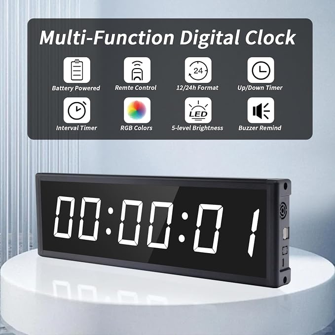 Large Digital Wall Clock with Remote Control, LED Stopwatch Timer, Count Up