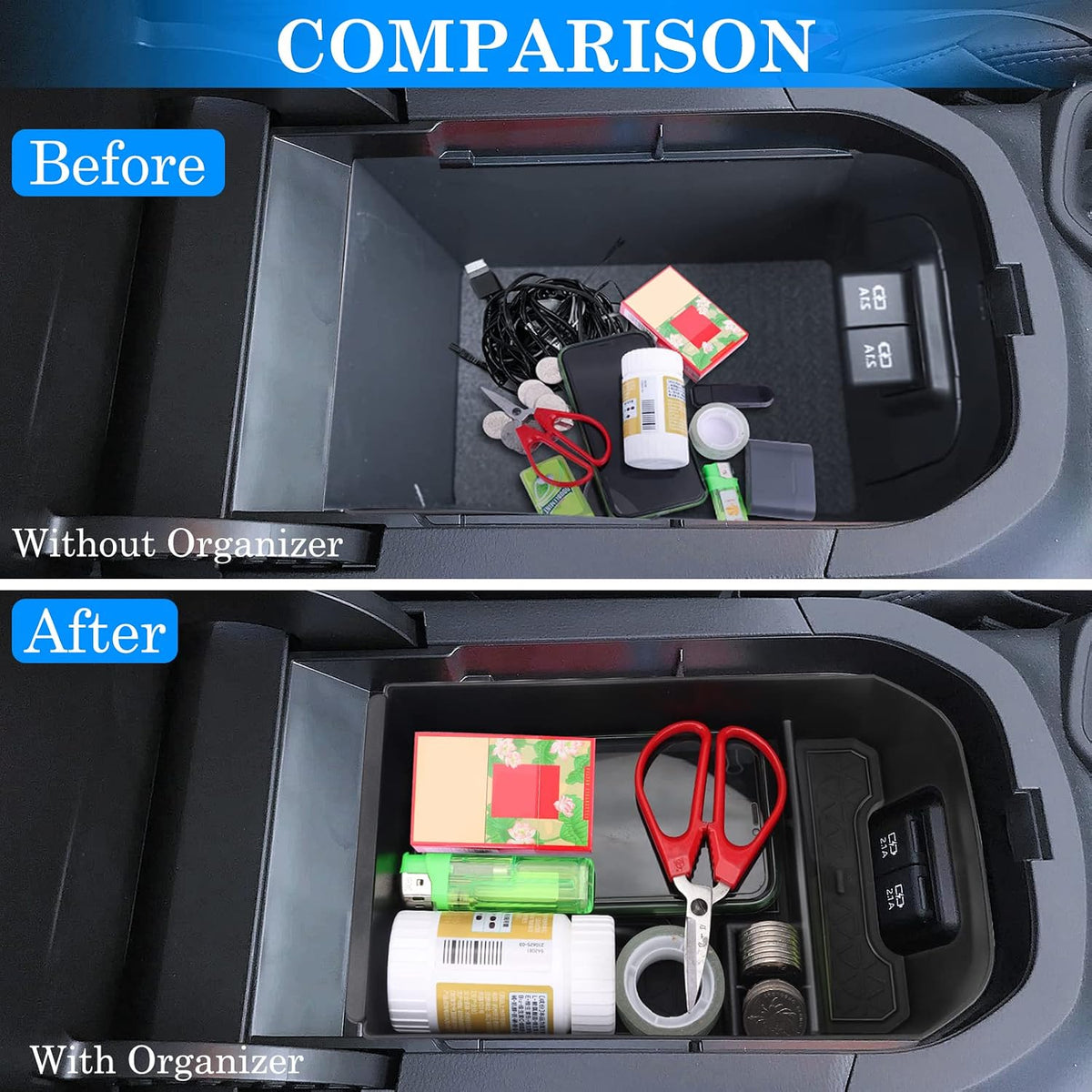 DIAMOOKY 3PCS Center Console Organizer for Toyota RAV4 2019-2025