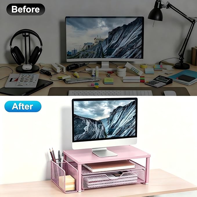 Spacrea Desk Organizer and Accessories, Computer Monitor Stand Riser