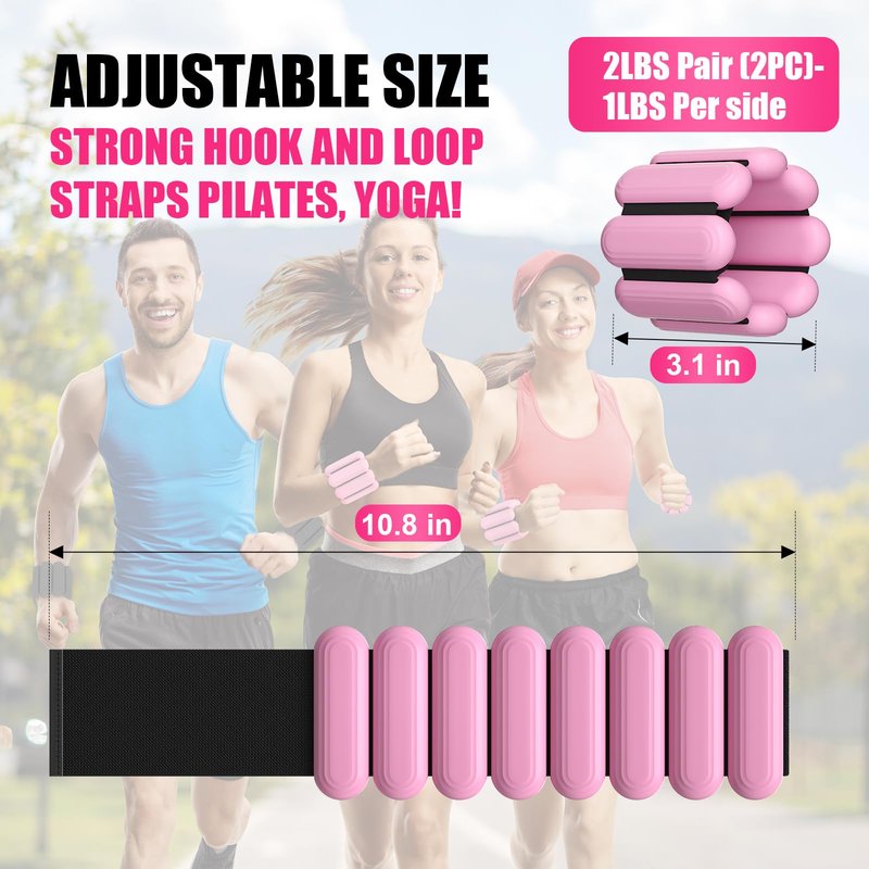 Wrist & Ankle Weights for Women, Wearable Strong Arm & Leg Weights Set of 2(1Lbs Each), Adjustable Ankle Weights for Walking, Yoga, Dance, Barre,Gym,Exercise,Pilates,Walking Running (Light Pink)