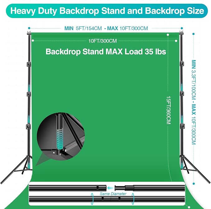 EMART Photography Lighting Kit, 10 x 10 FT Backdrop Stand Heavy Duty