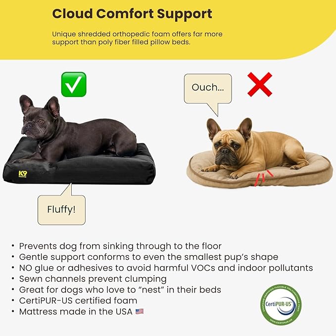 K9 Ballistics Tough Rectangle Pillow Dog Bed - Removable Cover, Washable, Durable & Water Resistant Dog Bed - Medium, Titanium Premium Finish