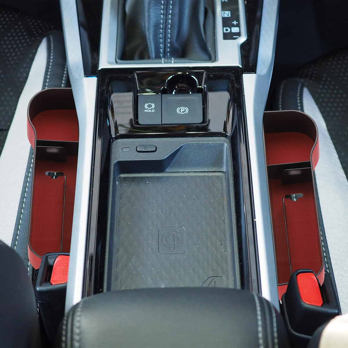 HARFINGTON Car Seat Gap Filler Organizer 10.6 x 7.1 x 2.8 Inch ABS+Leather Universal Car Organizer Storage Box Between Seat and Console(Left) with Cup Holder for Phone Keys, Black