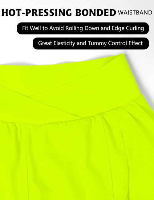Blooming Jelly Women's High Waisted Workout Shorts - Crossover Design with Zipper Pockets