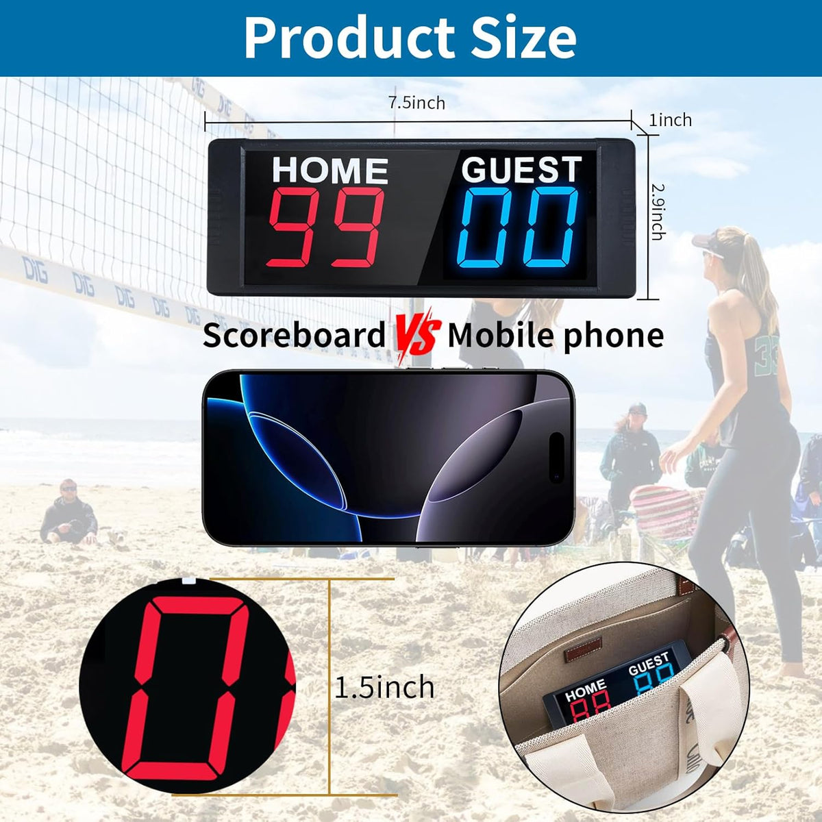 YZ LED Portable Digital Scoreboard - Tabletop Electronic Score Keeper for Indoor/Outdoor Games