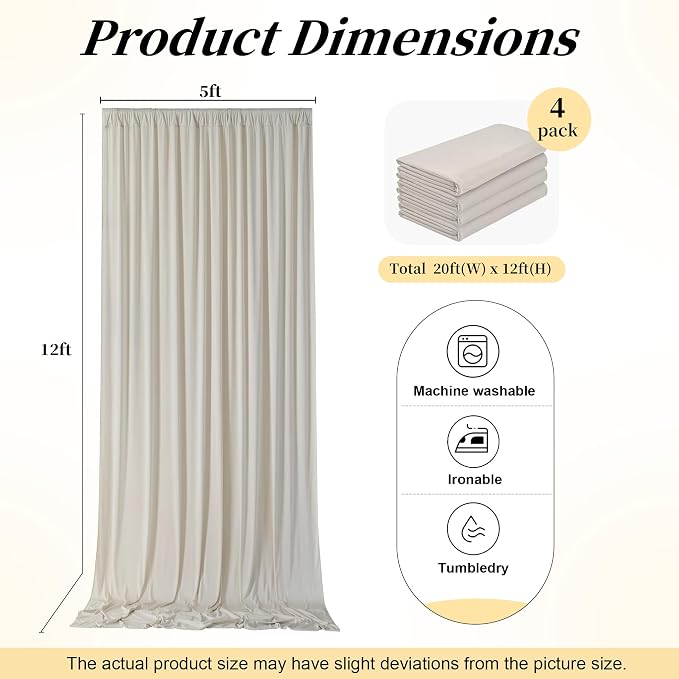 20ft x 12ft Wrinkle Free Beige Backdrop Curtains
