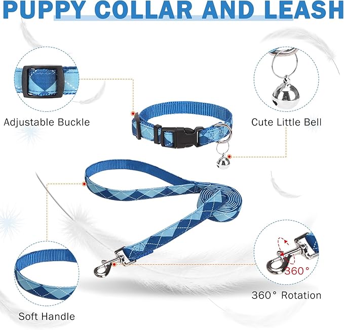 SCENEREAL Small Dog Harness and Leash Collar Set, Step in No Pull Soft Mesh Dog Harnesses for Small Medium Sized Dogs Puppy and Cats Outdoor Walking, No Chock Reflective Vest Harness, Blue Plaid XS