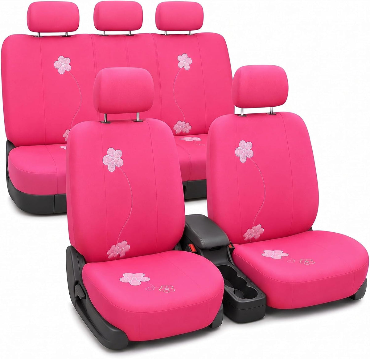FH Group Full Set Cloth Car Seat Covers - Low Back Front Seat Covers, Universal Fit, Airbag Compatible, Split Bench Rear Seat, Washable Seat Cover for SUV, Sedan, Van, Pink
