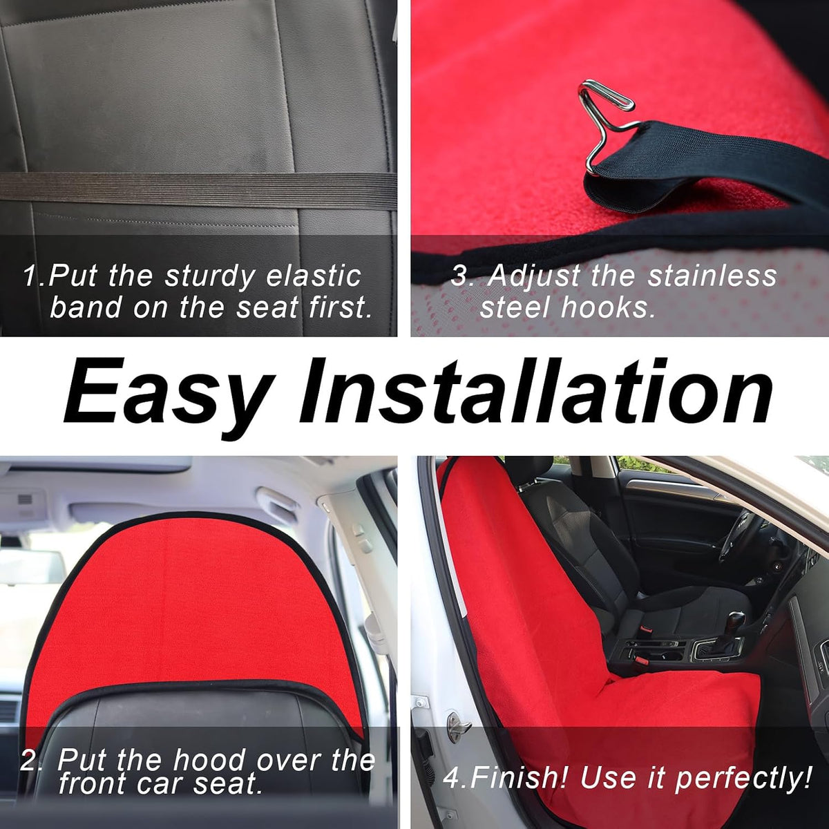 Sweat Towel Car Seat Cover Protector Front Seats for Gym Workout, Running, Swimming, Beach and Hiking, Waterproof Universal Seat Cover for Car, Trucks, Van & SUV (2, Pure Red, Front)
