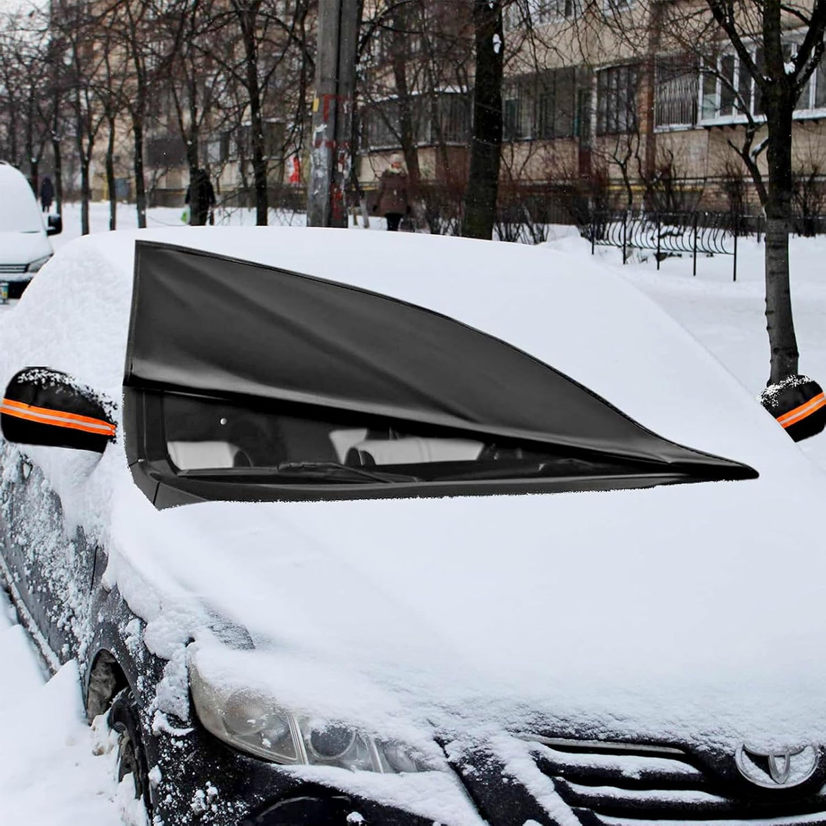 BOGI Windshield Cover for Ice and Snow, Heavy Duty 600D Windshield Snow Cover with 2 Mirror Covers Waterproof Car Cover for Snow Windshield Protector for Cars, SUVs, Trucks (77"x47")