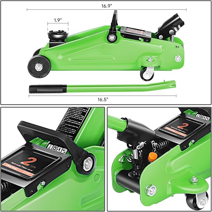 DNA MOTORING 2 Ton Car Jack and Stands Kit 2T(4000 lbs) Capacity Low Profile Hydraulic Trolley Service/Floor Jack with 2 Ratchet Stands Combo for Home Garage Shop, Green, TOOLS-00476-GR
