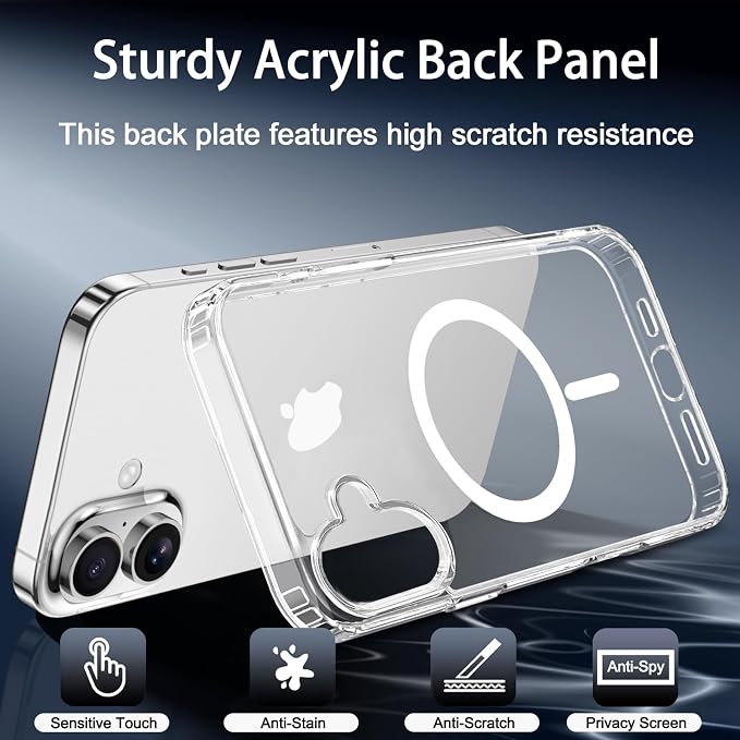 for iPhone 16 Case Clear with Privacy Screen Protector and Full Camera